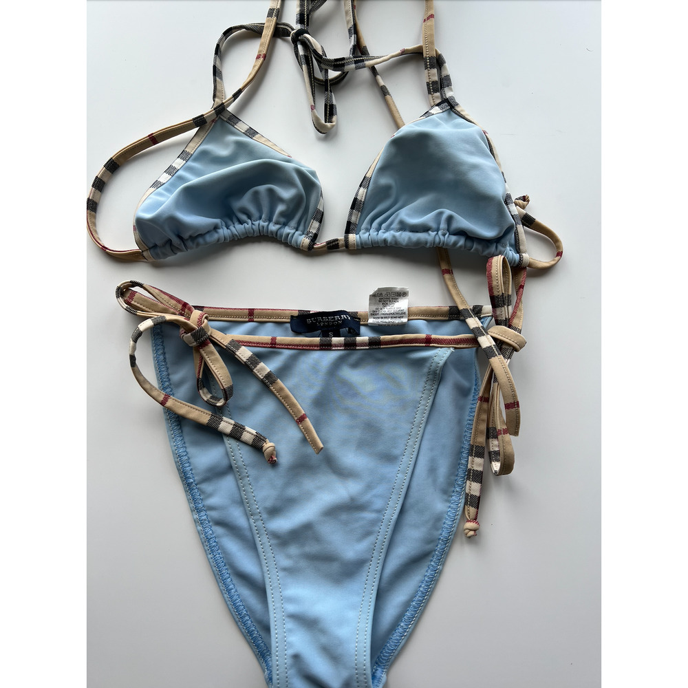 Vintage Burberry Blue Plaid Bathing Suit Bikini S